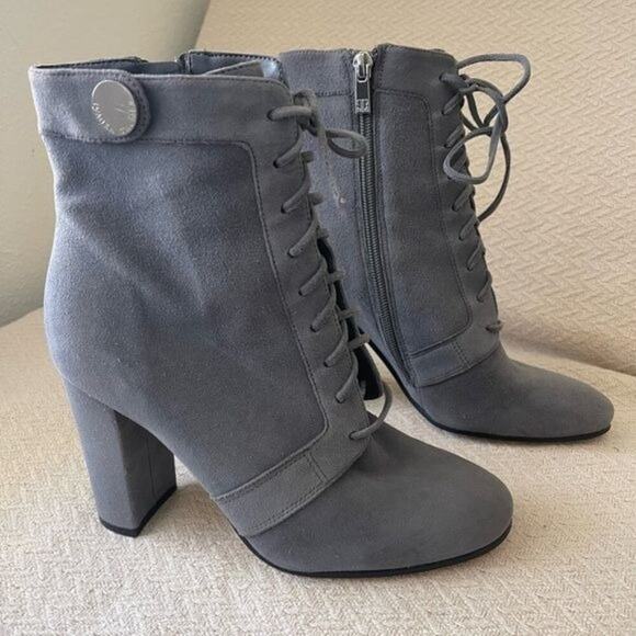 Ivanka Trump Gray Suede Retro Ankle Boots Women’s 6M Lace-Up Block Heel Side Zip - Picture 8 of 14